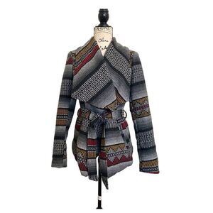 Me Jane Asymmetrical Knitted Sweater Belted Jacket Women's Wrap Coat Size Medium